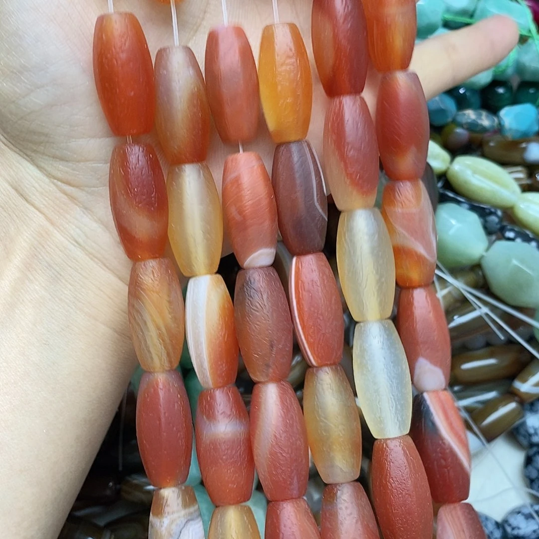 未镶嵌玛瑙/玉髓珠宝半成品橘皮桶珠一条