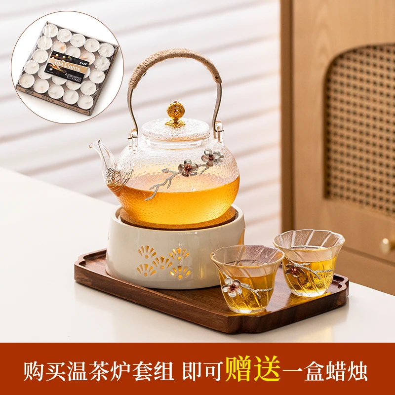 日式蜡烛温茶炉玻璃茶壶加热底座酒店餐厅泡花茶保温煮茶器家用