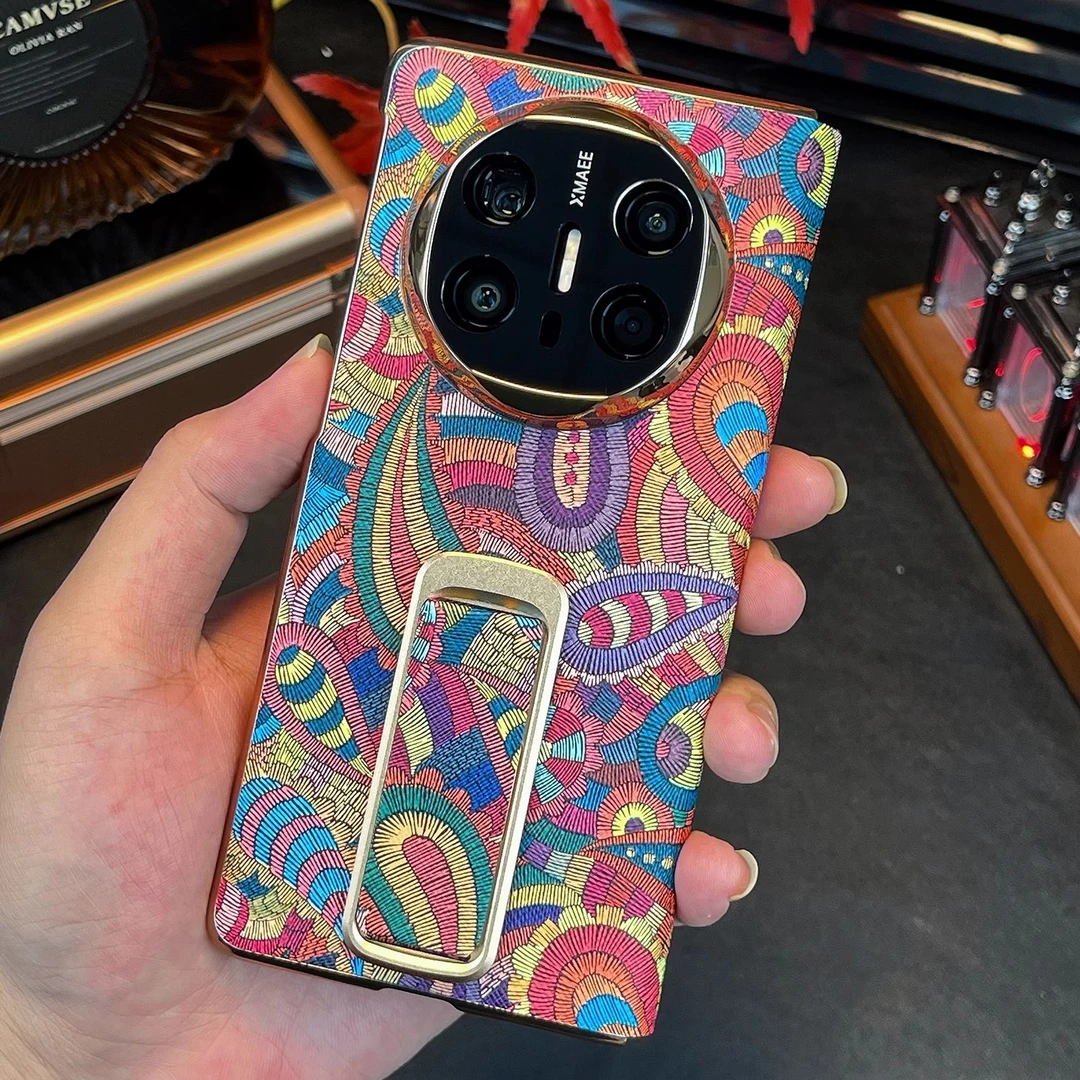 适用于华为matex5手机壳腰果花matex6手提腕带旋转支架翻盖皮套