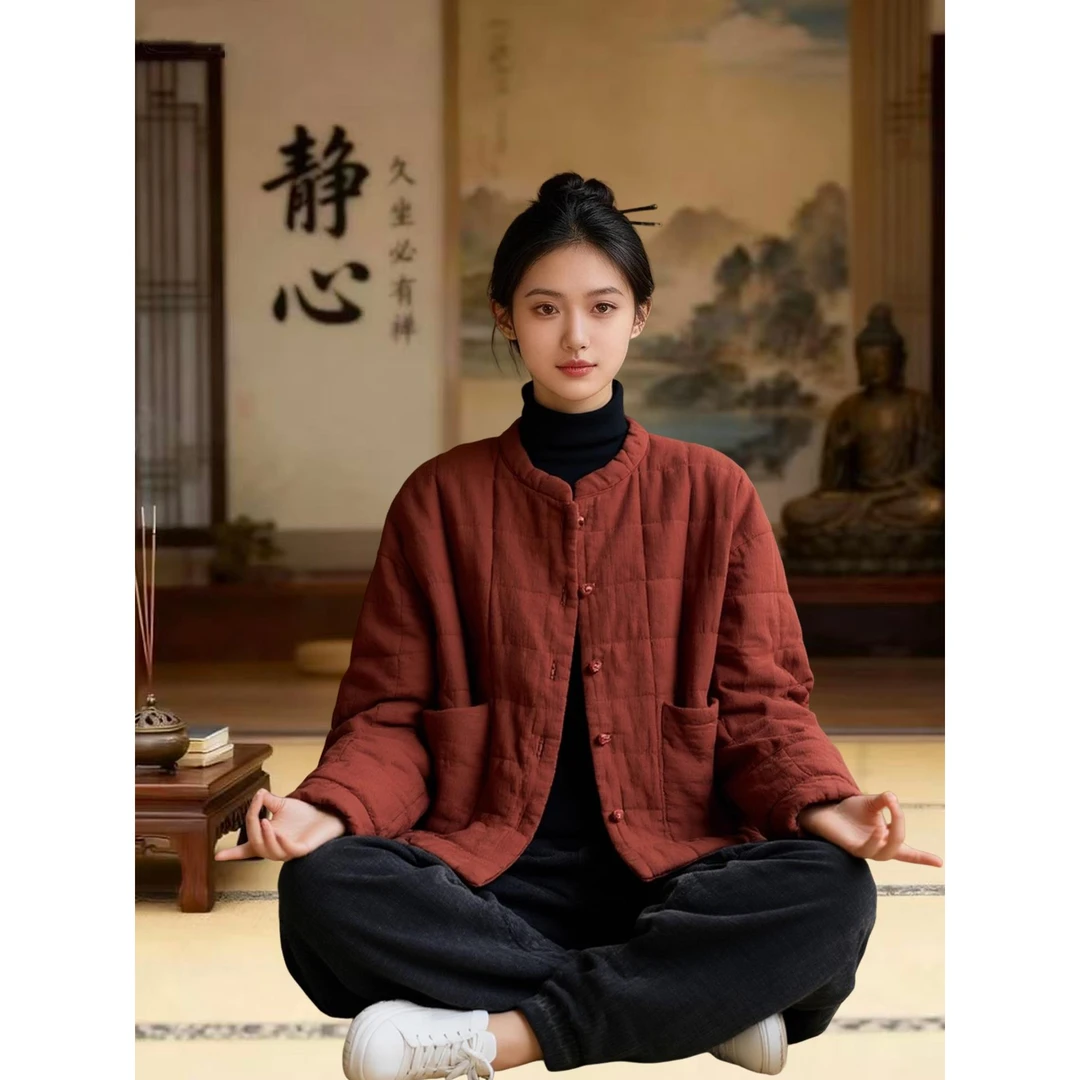 禅修居士服女款冬季禅意佛系女装2025新款中国风棉服夹棉加厚外套