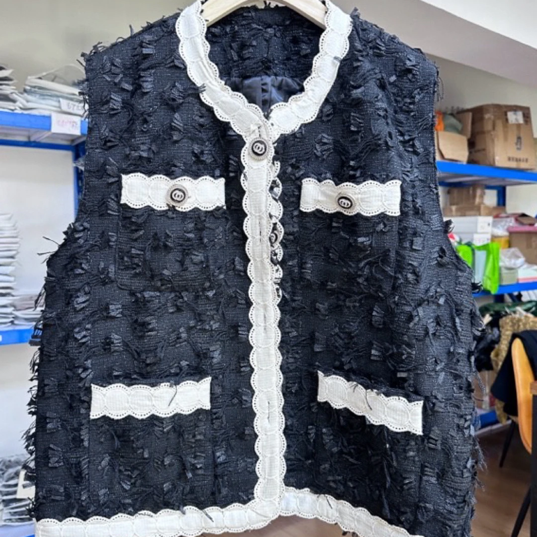 福利薄款常规款格子宽松型马夹中长福利