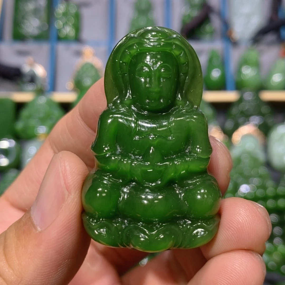 【闪购商品】和田玉吊坠(不含链)未镶嵌辣绿观音 47/30