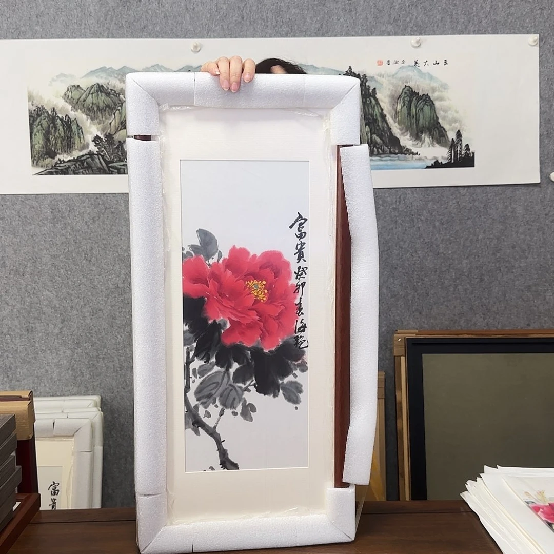 国画牡丹 富贵 35*75 实木框裱 宣纸 孤品 纯手绘 年底福利