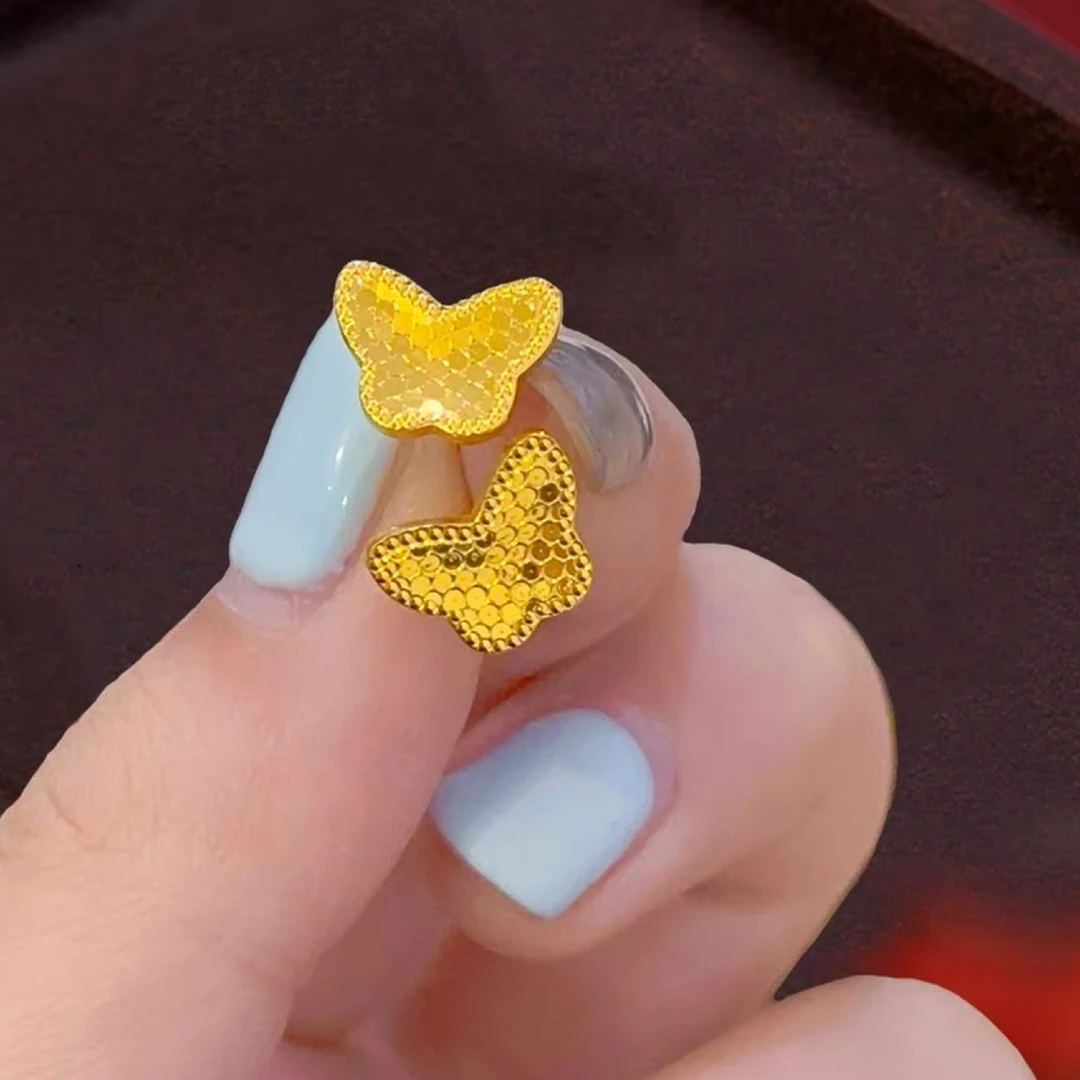 金色碎冰冰蝴蝶耳钉小众复古轻奢高级耳饰