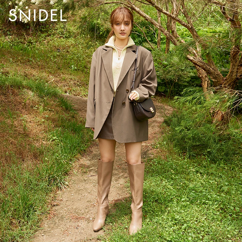 【达人专属】SNIDEL纯色单排扣翻领不对称休闲西装外套SWFJ234091