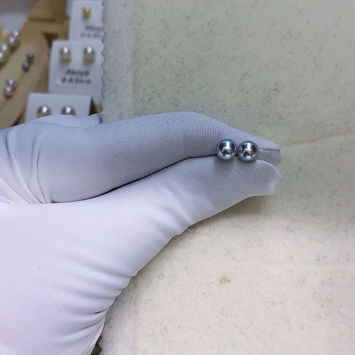 海水珍珠耳钉6-6.518K金镶嵌