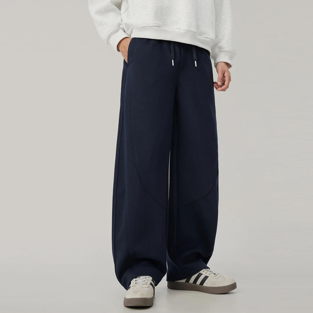 2025秋季新款针织黑色卫裤男潮牌宽松直筒阔腿运动小弯刀休闲长裤