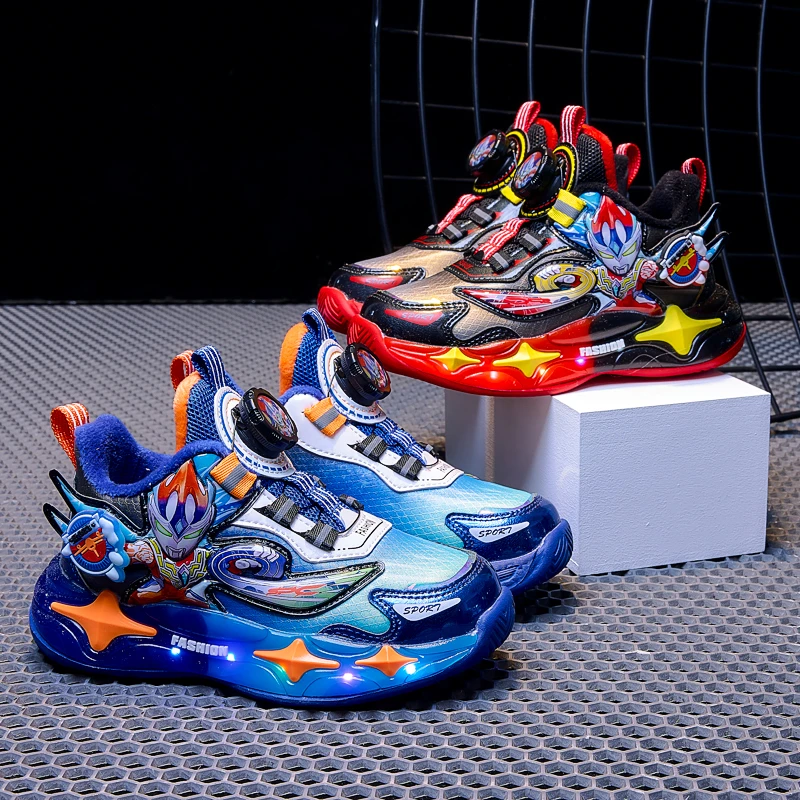 奥特曼儿童鞋2025秋冬加绒亮灯鞋子男童休闲运动鞋宝宝保暖二棉鞋