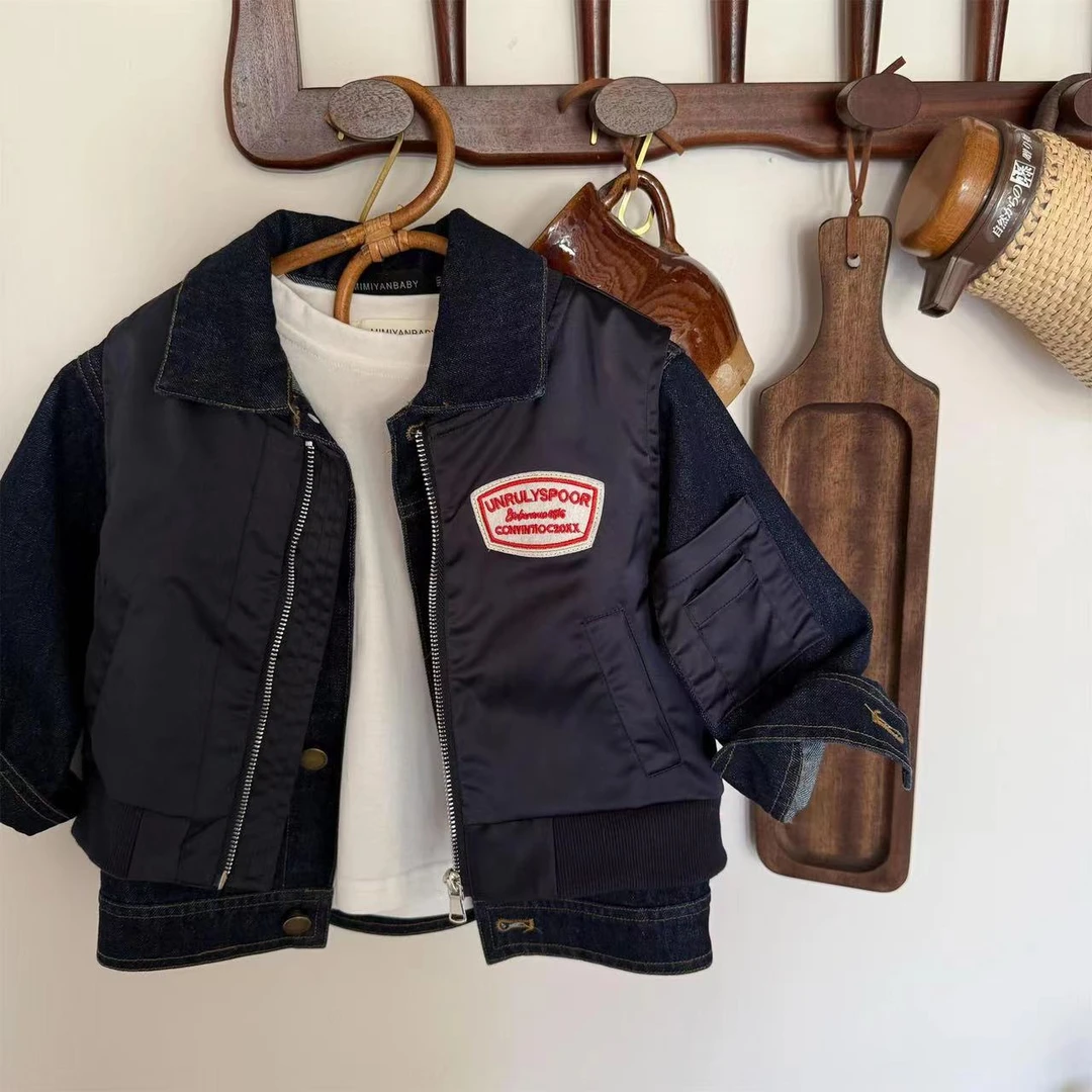 儿童套装2025春季新款男女童韩版牛仔衬衫拉链马甲两件套潮70026