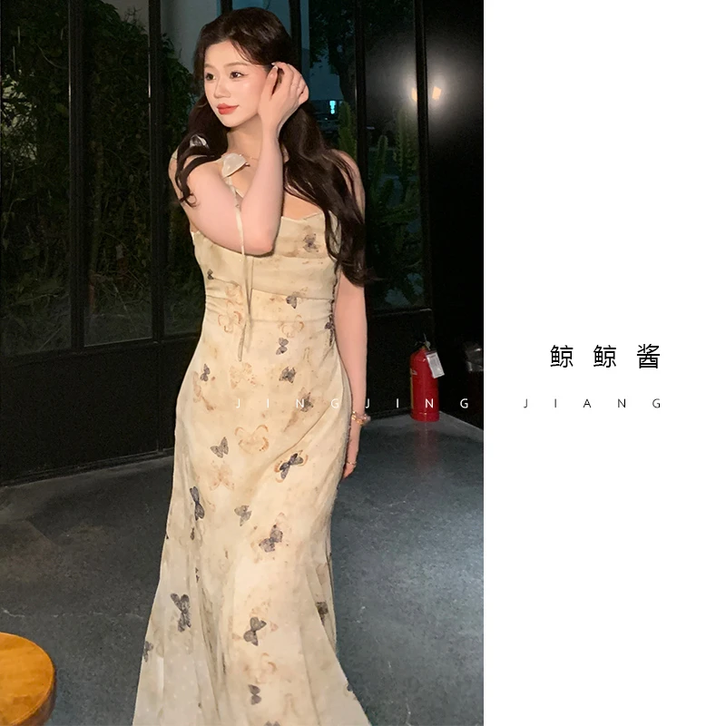 ZOZ鲸鲸酱【蝶翼轻羽】春夏季印花连衣裙女气质新款显瘦温柔风长裙