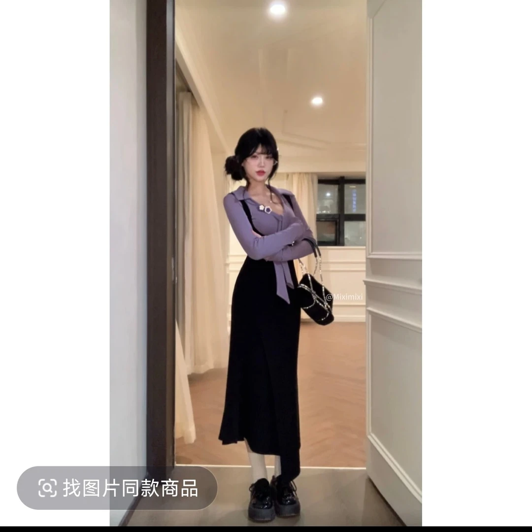 纯欲辣妹气质修身套装2025春秋新款超好看上衣性感背带连衣裙女装