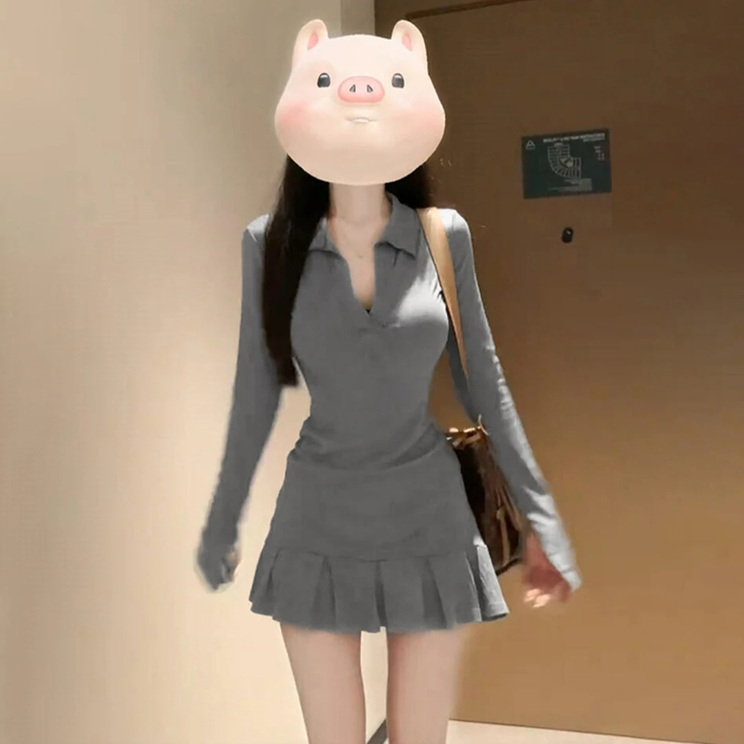 灰色polo连衣裙子女2026新款早秋季小个子气质修身高级感内搭短裙