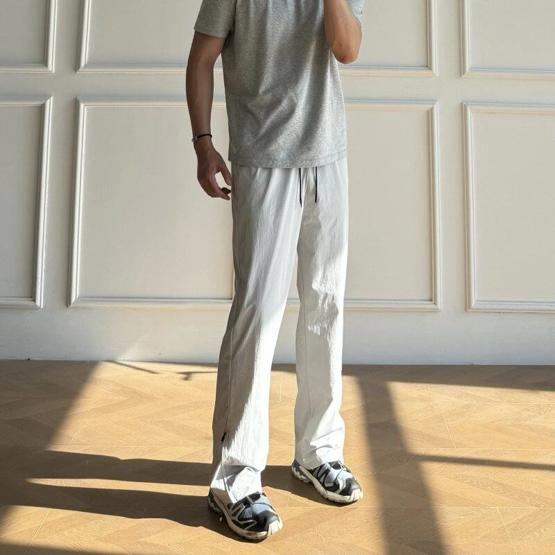 lulu冰感拉链速干裤子男款夏季薄款弹力冰丝裤子直筒显瘦微喇长裤