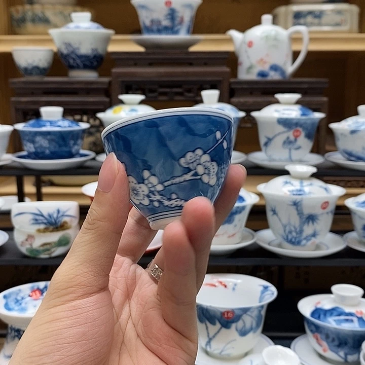 手绘冰梅杯子60釉下彩高温瓷微瑕福利款