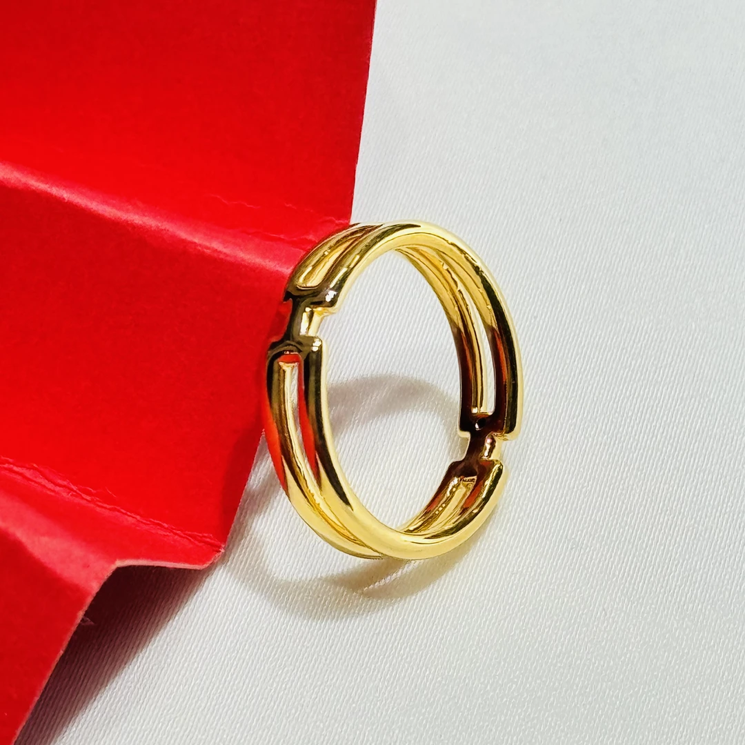 黄金足金999几何H亮面5D硬金固口戒指