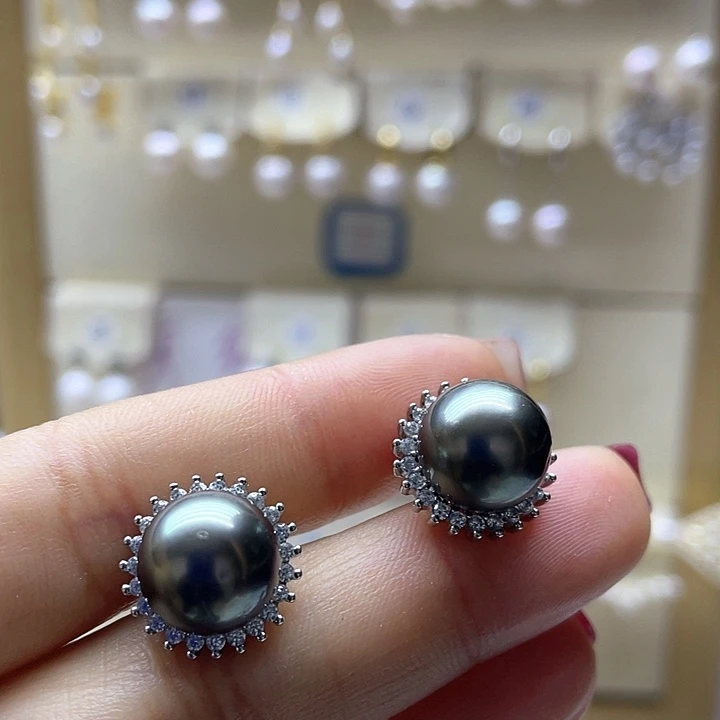 海水珍珠耳饰银S925镶嵌