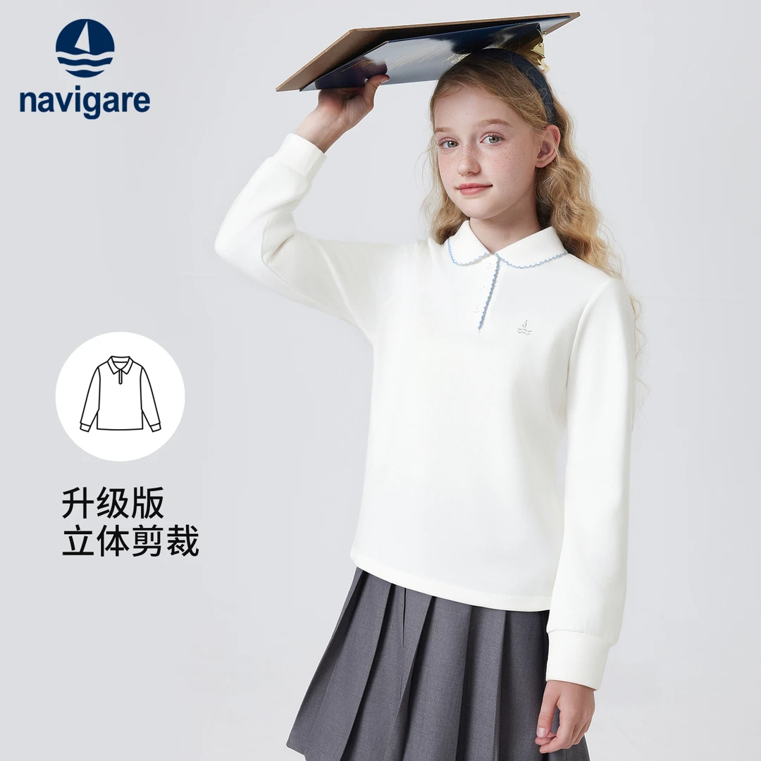 Navigare意大利小帆船儿童长袖polo衫2025春秋季新款女童POLO上衣