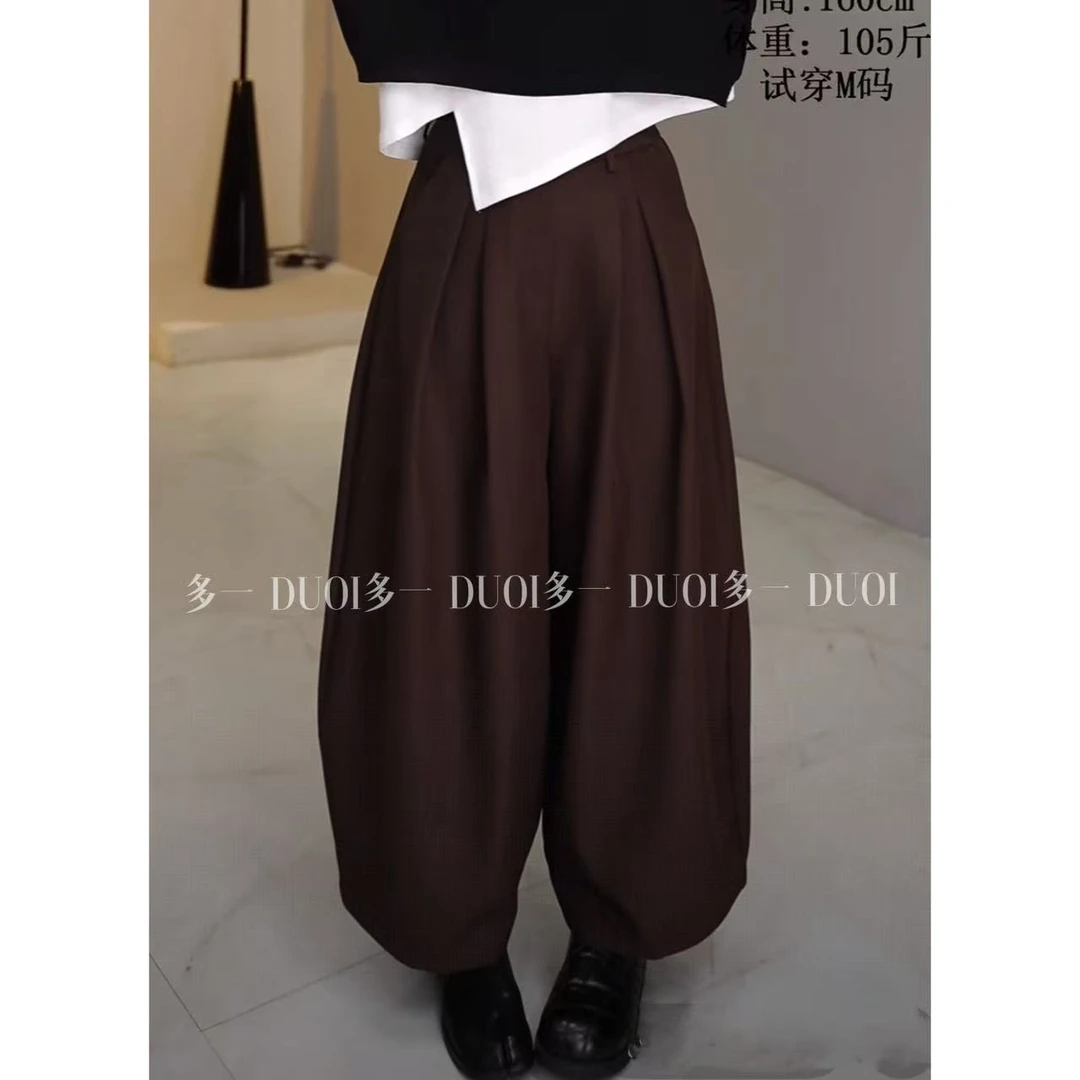 多一“绅士西裤”2025秋季弯刀一粒扣高腰休闲裤压褶垂感百搭阔腿裤