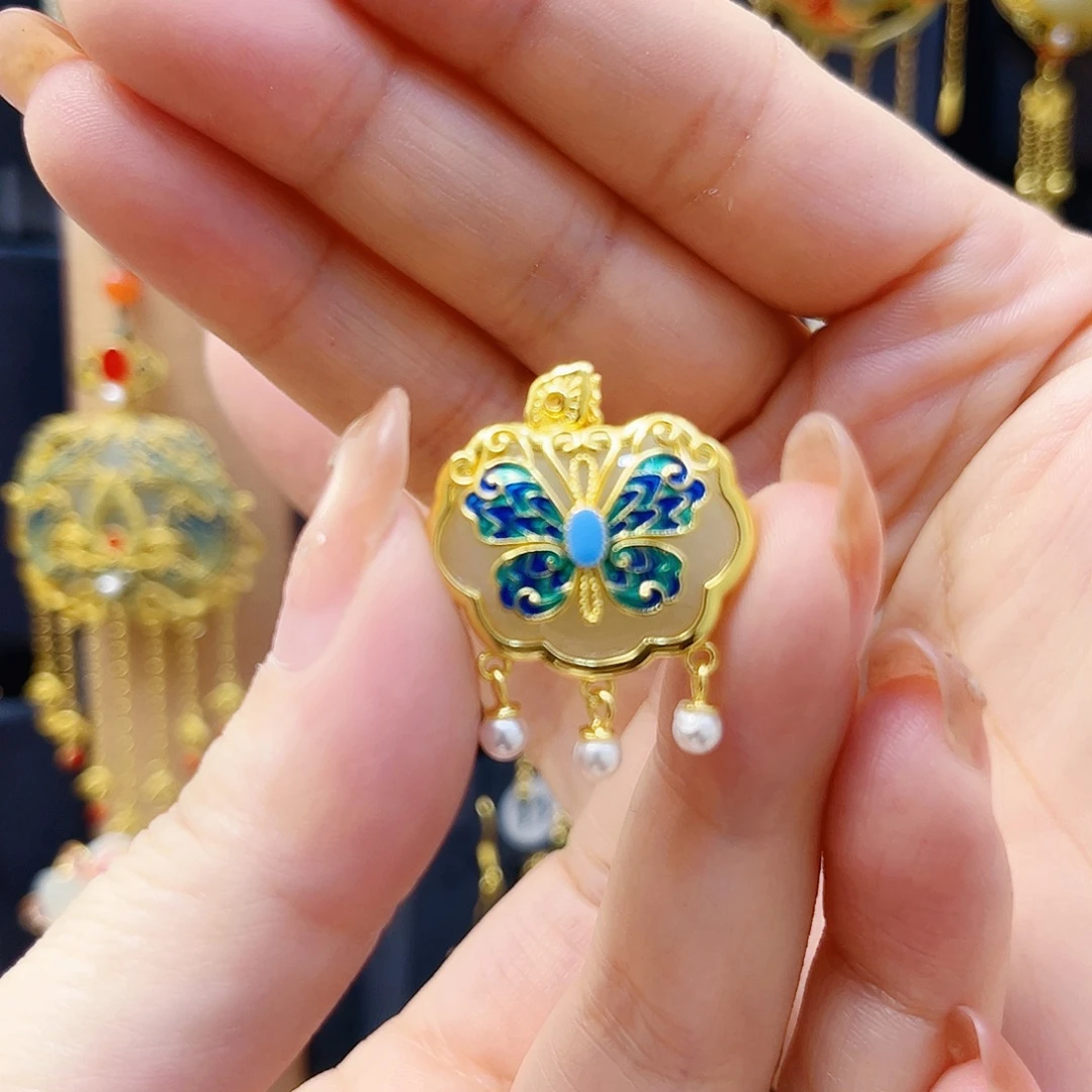 和田玉银S925镀金镶嵌颈饰