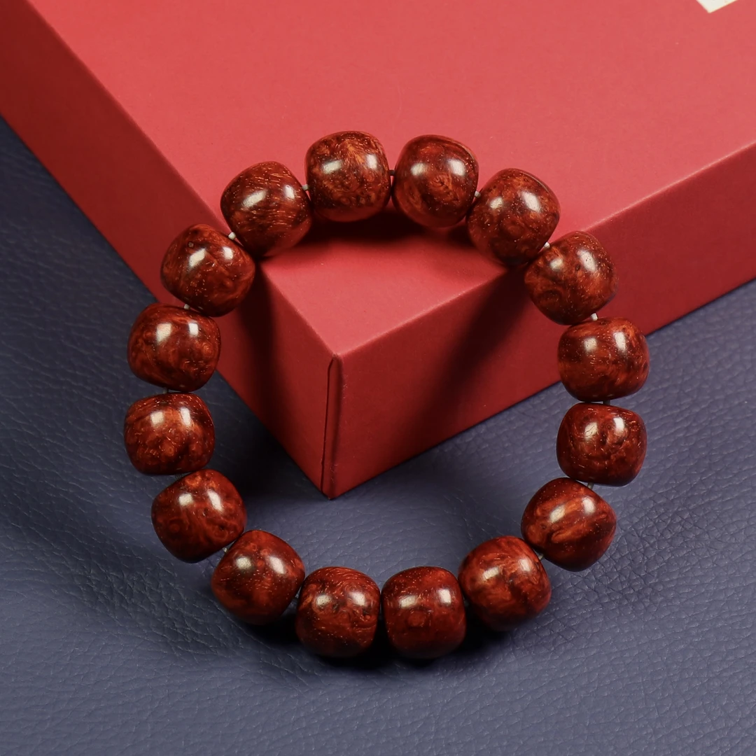 原汁原味印度小叶紫檀13×14老型珠满瘤疤金星手串高油密