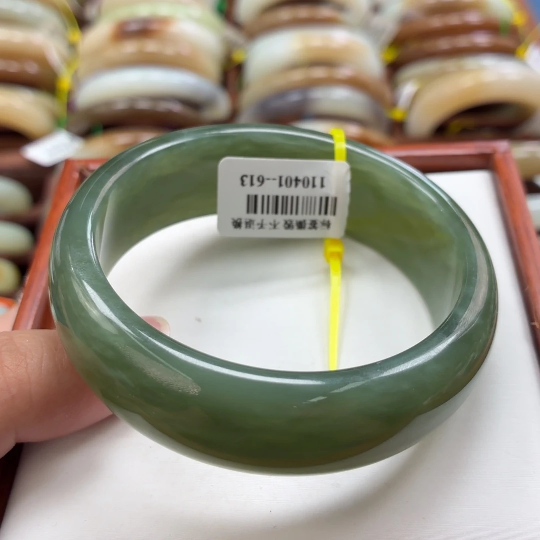 和田玉手镯未镶嵌24 宽版碧玉59.6