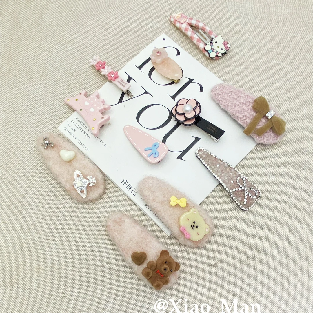 秋冬氛围感毛绒发夹女边夹侧边蝴蝶结一字夹半扎发刘海鸭嘴夹