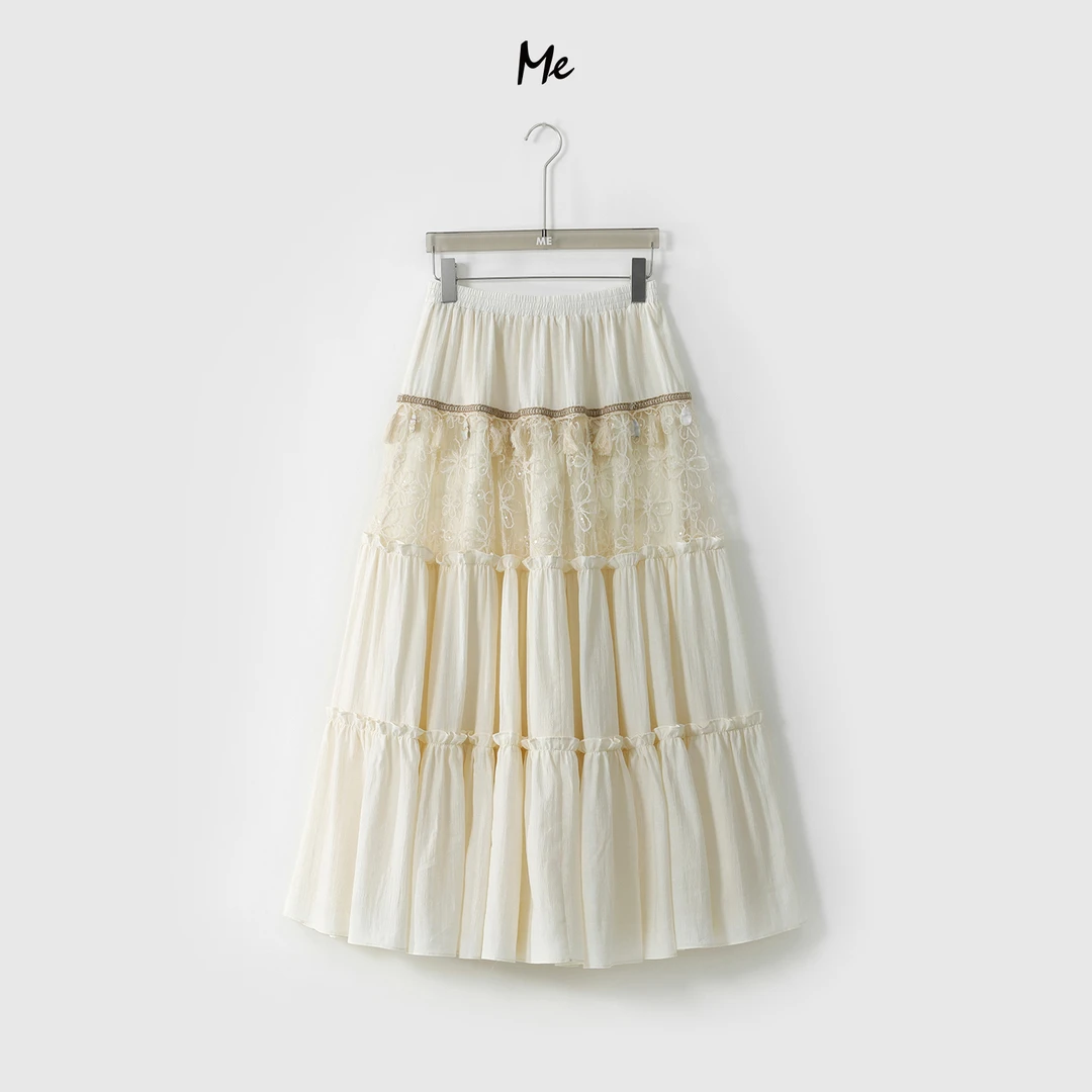 ME【海贝裙】浮雕蕾丝手缝流苏高腰显瘦百搭时尚气质半身裙MESS2193