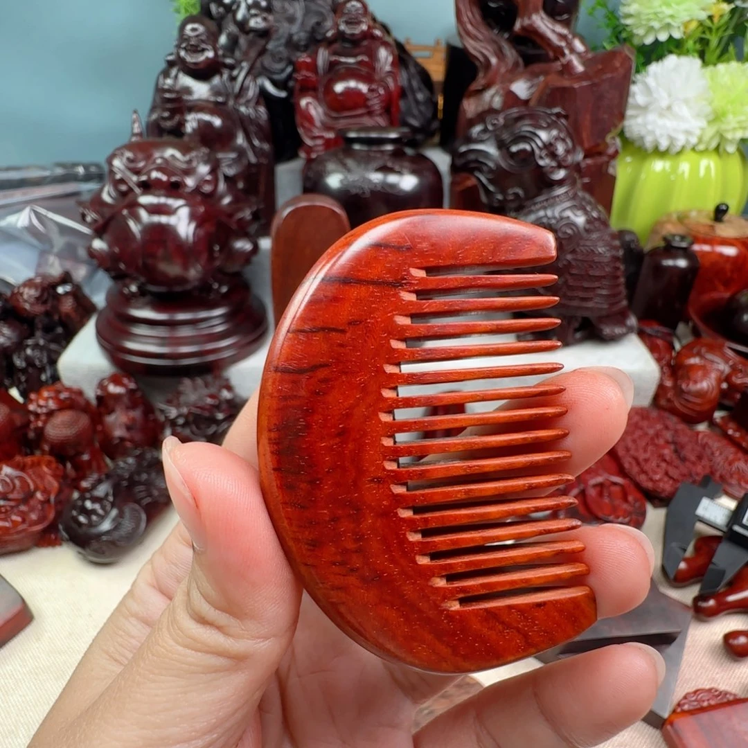 芝***圆把件小叶紫檀梳子