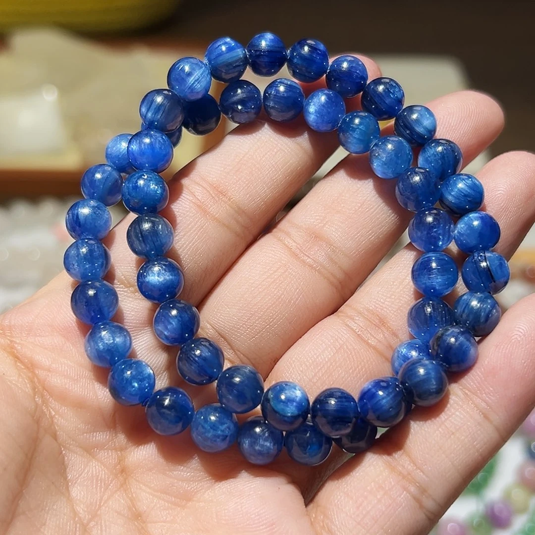 天然辰砂拉丝蓝晶石7毫米136号