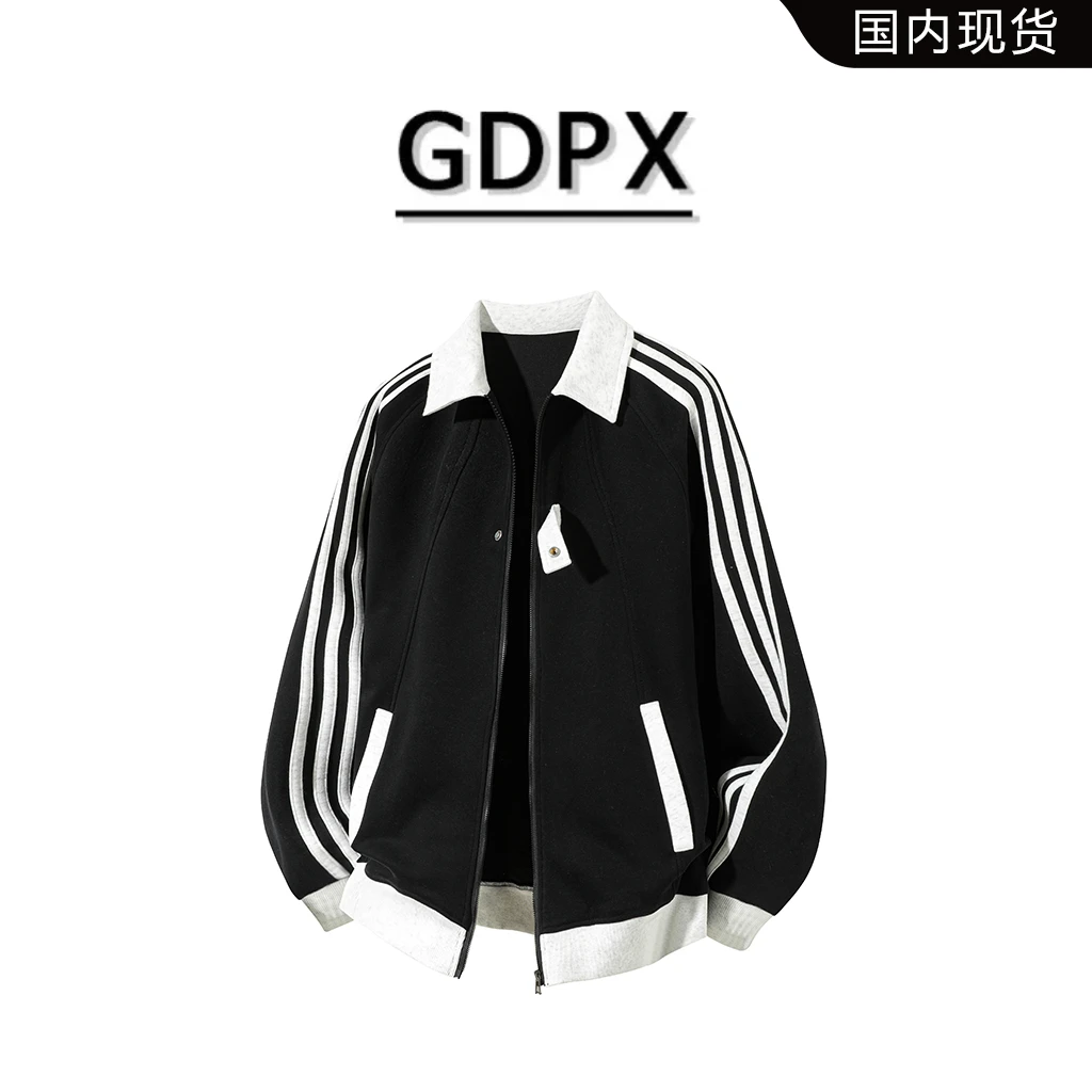 GDRX拼接撞色百搭假两件开衫长袖2025秋季新款男士潮流拉链卫衣