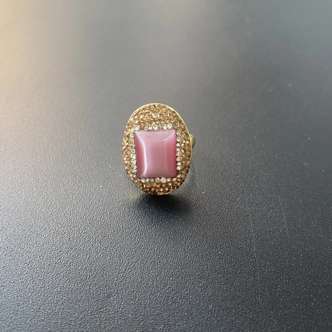 铜合金合成锆石戒指 TTSD 粉色方形轻奢款戒指 1240