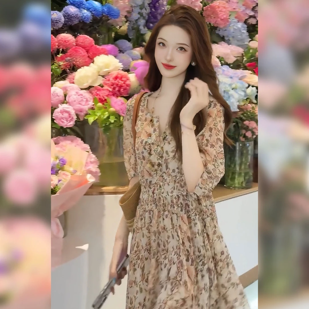 【Linda姐高端线】夏季新款碎花高贵气质法式连衣裙子AS5LYH0929