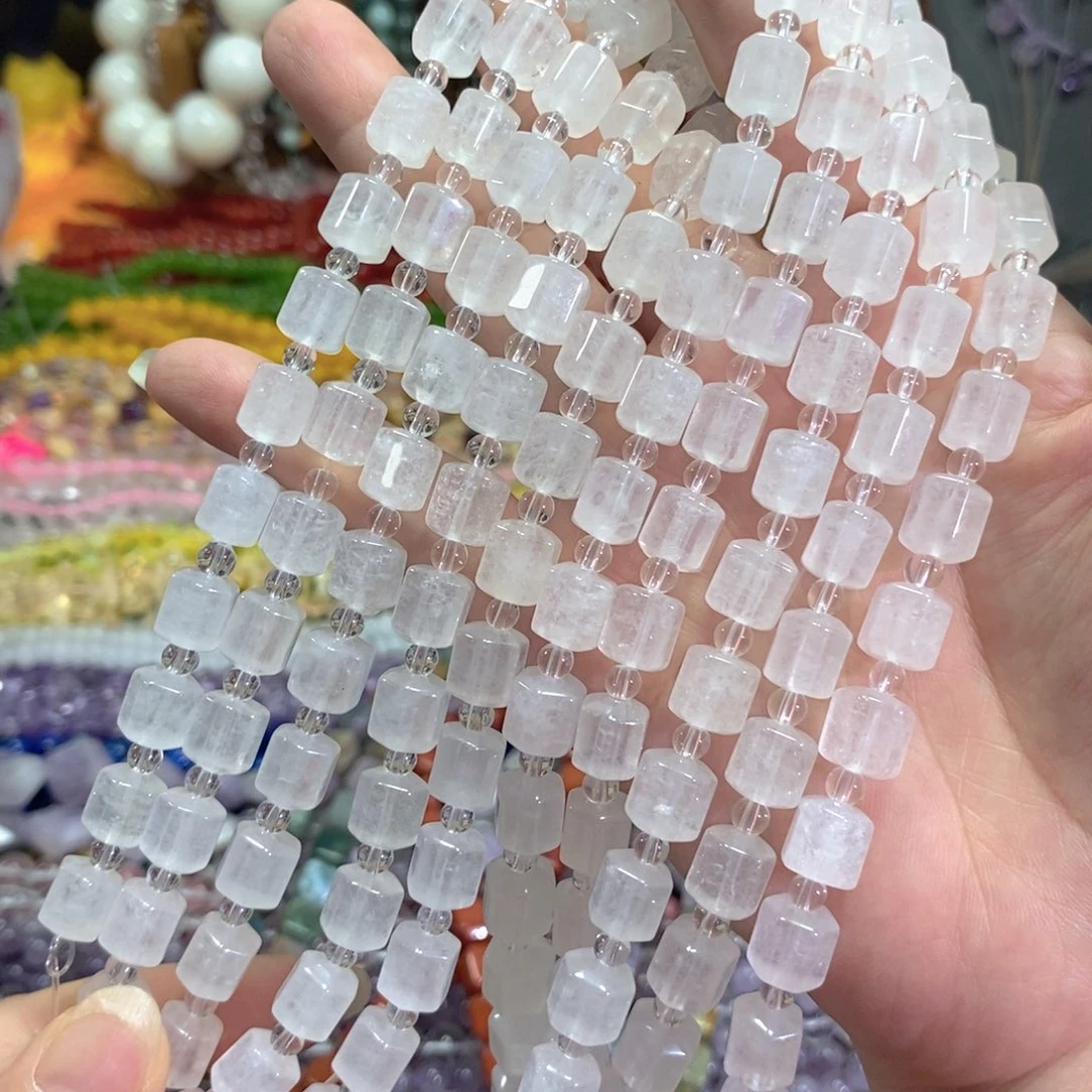 玛瑙/玉髓未镶嵌珠宝半成品白水晶墩礅一条卡9mm