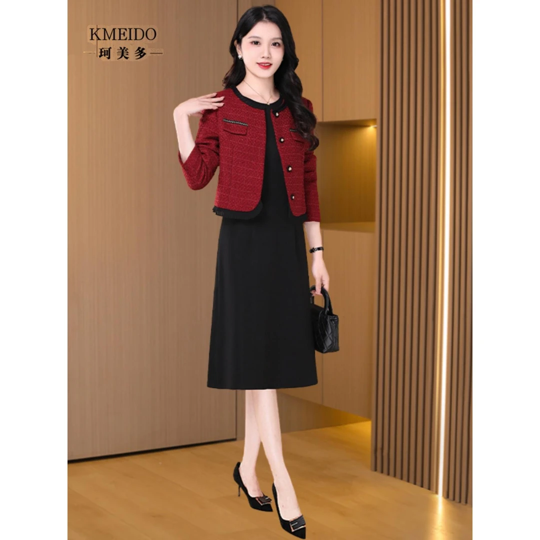 喜婆婆婚宴装礼服小香风两件套装连衣裙女2025超火早春秋高贵妈妈