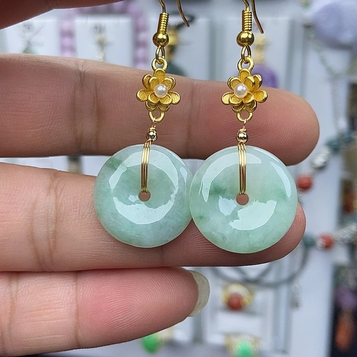 翡翠银S925镶嵌耳饰翡翠耳饰