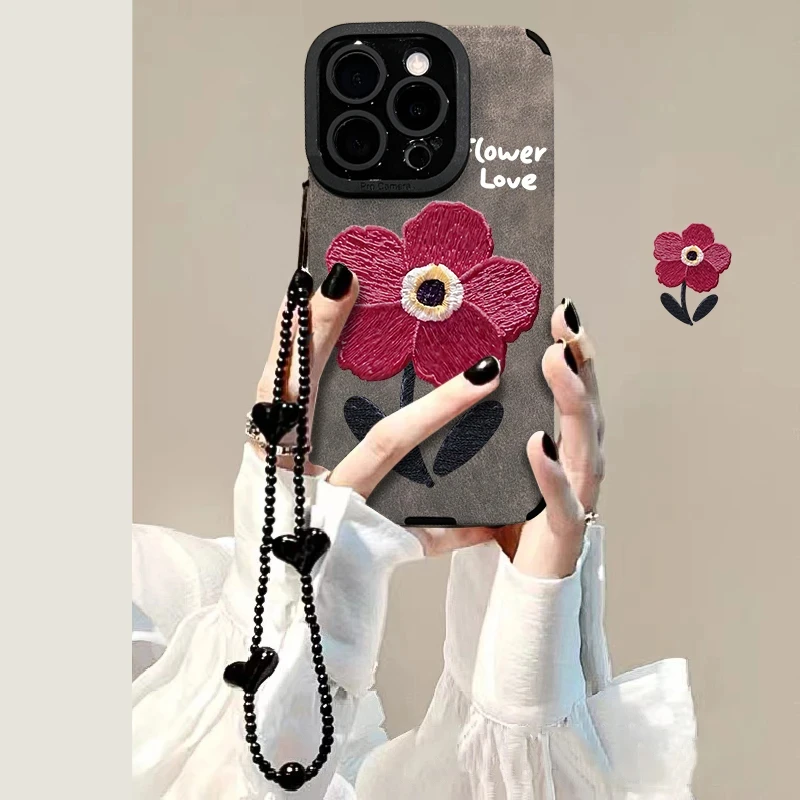 油画小红花适用苹果16PROMAX手机壳iphone15/14新款华为Pura70简