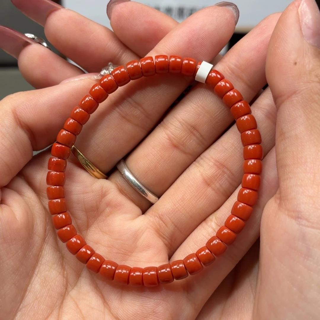 南红玛瑙未镶嵌手串原矿保山啊东寨柿子红南红直切手串卡5+