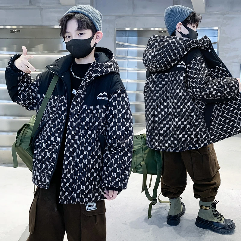 男童加绒外套风衣2025新款中大儿童冬装加厚棉衣男孩洋气派克服潮