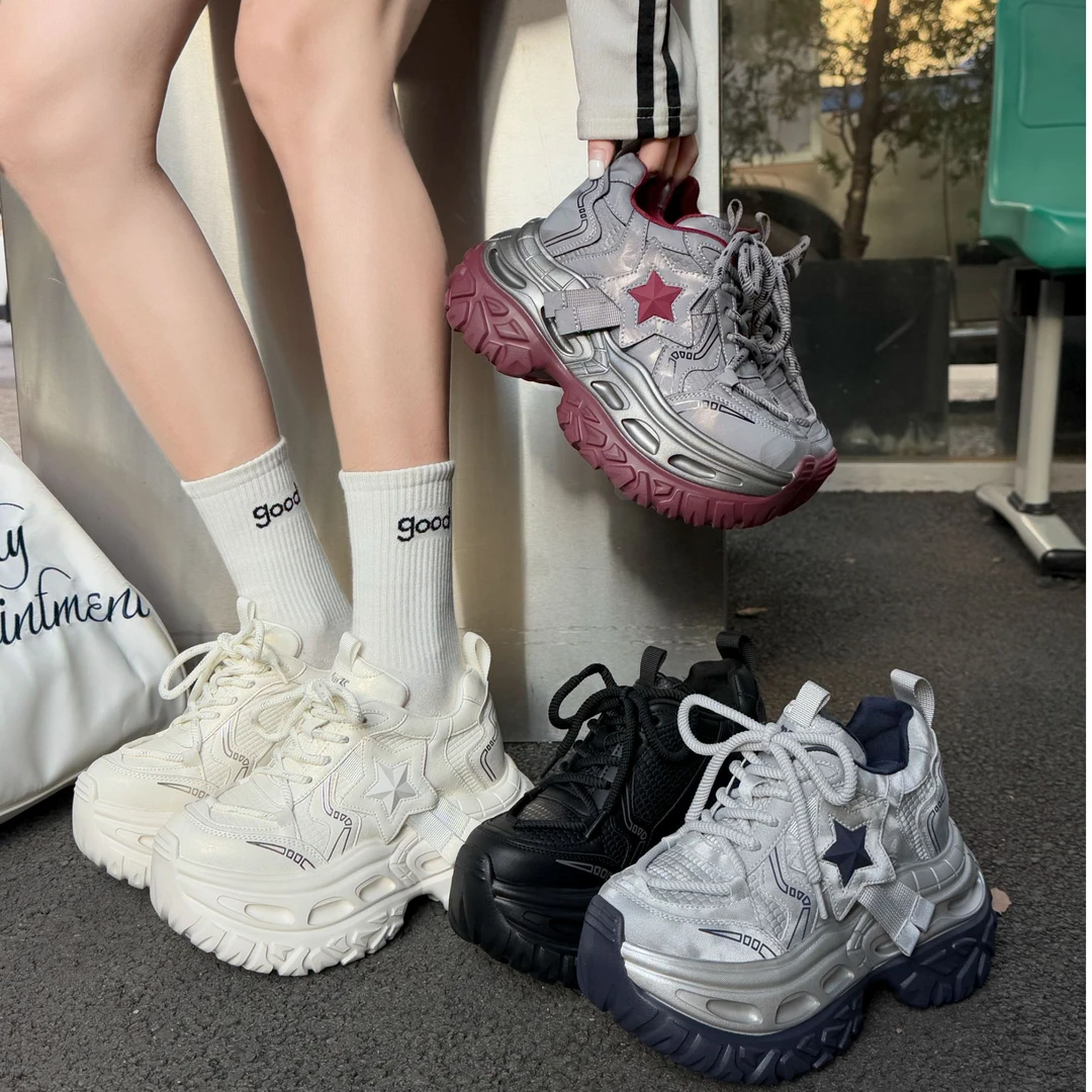 厚底老爹鞋女2025休闲运动鞋松糕底百搭小个子内增高女鞋8108