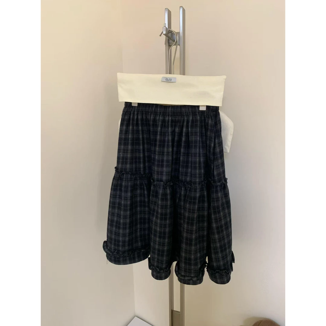 韩版休闲毛呢格子裙显瘦五分木耳边半身裙女秋冬2025新款日系短裙