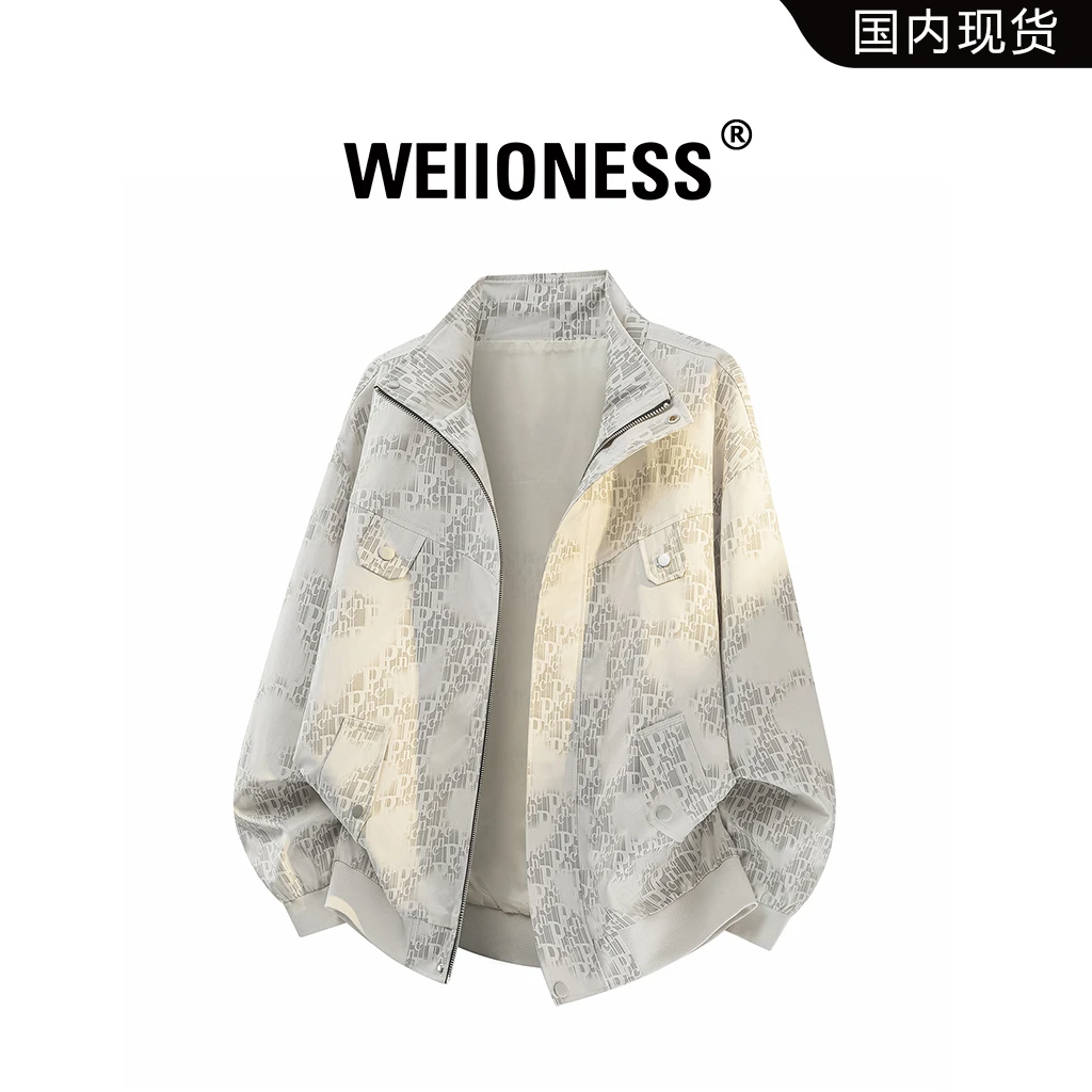WEIIONESS立领夹克外套男秋冬季宽松休闲印花外套高级感轻奢男装
