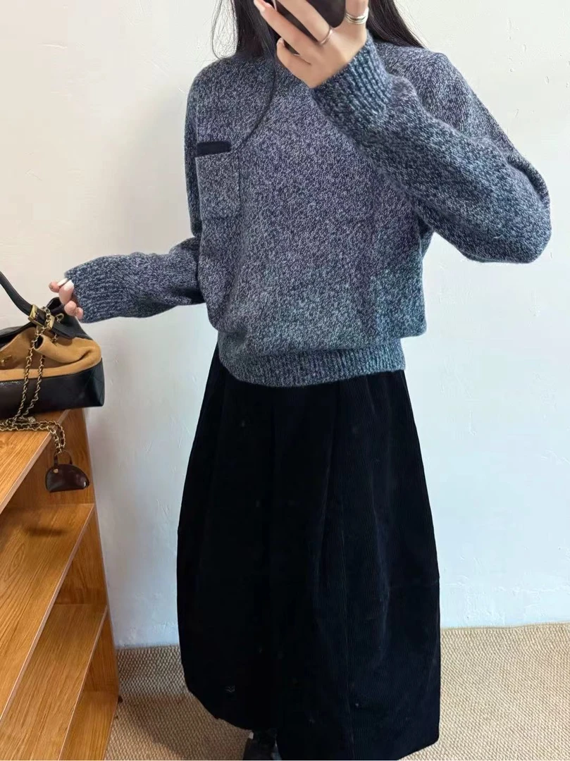 【线下同款】-高定版 圆领口袋休闲百搭针织毛衣B1758