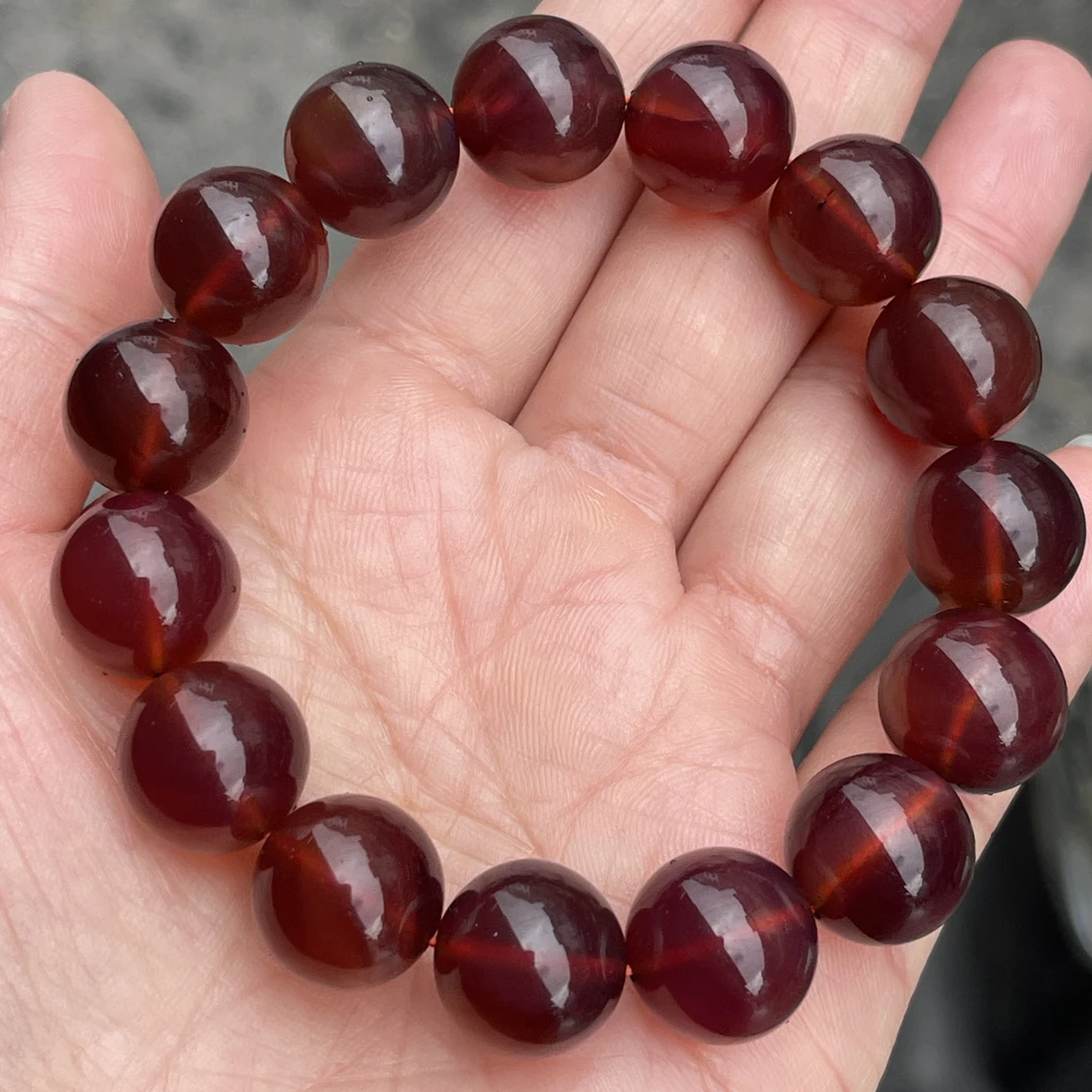天然缅甸琥珀棕红蜜手串14mm
