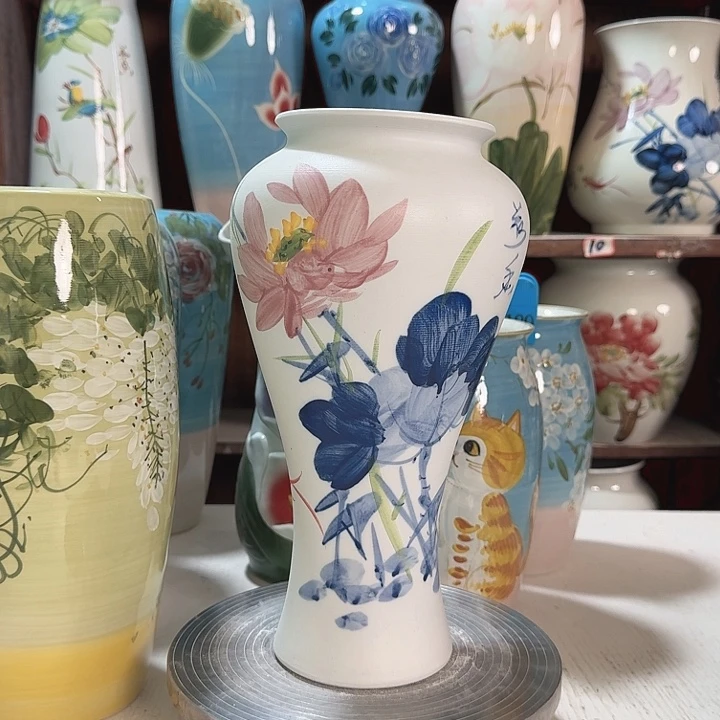 梅瓶青花荷花 新款陶瓷陶瓷陶瓷