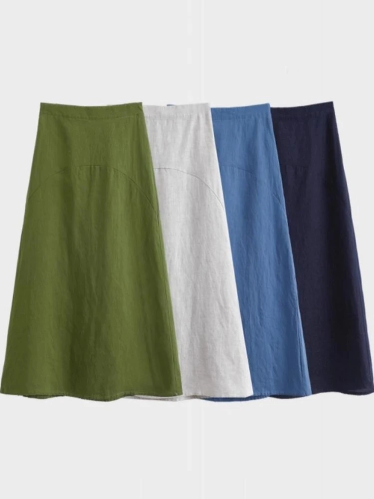 纯色薄款拼接H型高腰A字裙半身裙复古休闲时尚江南风