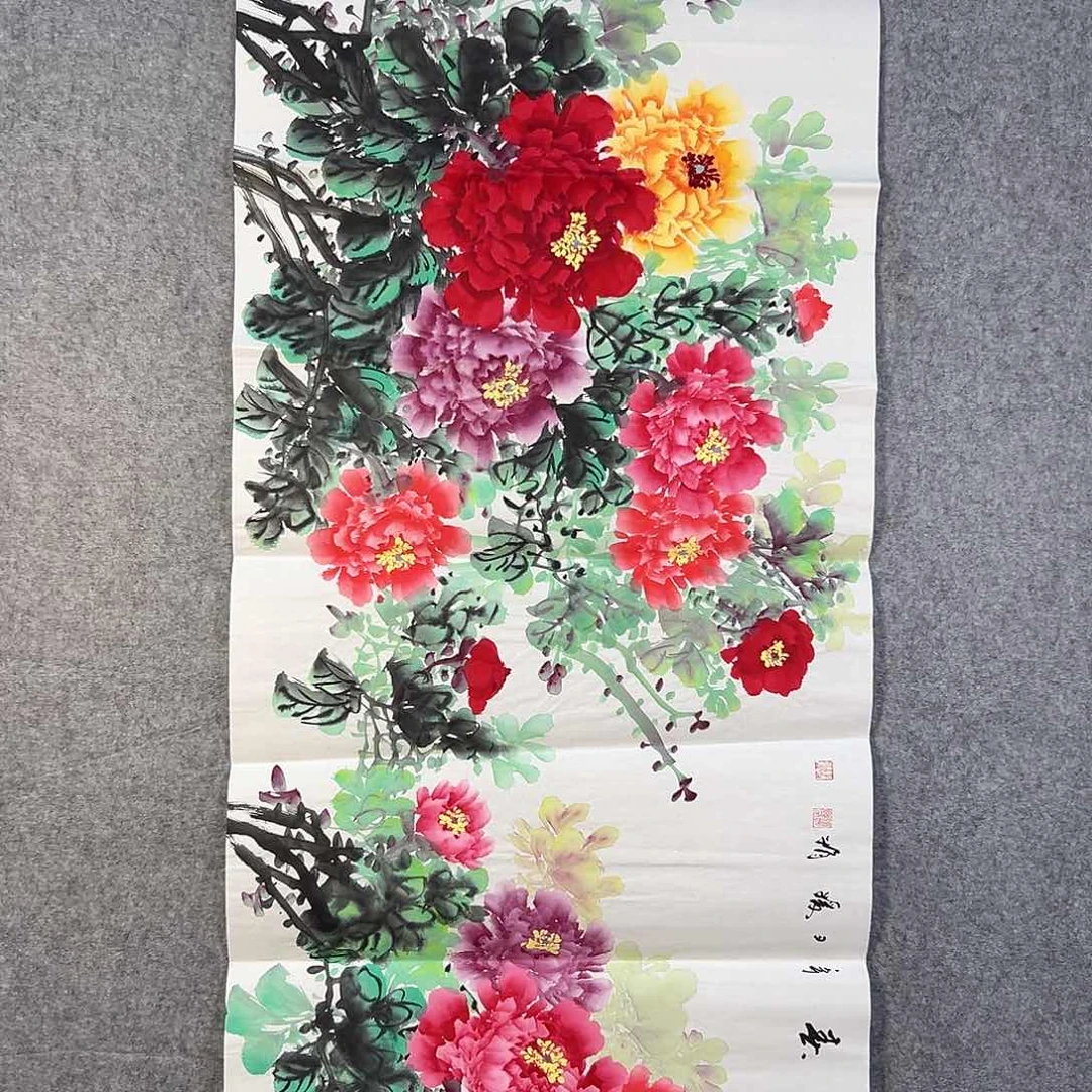 国画087 牡丹花鸟等画风与山水的