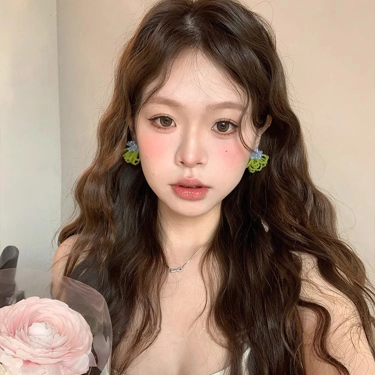 彩色串珠小清新耳环花朵百搭小众设计甜美耳饰森系耳钉