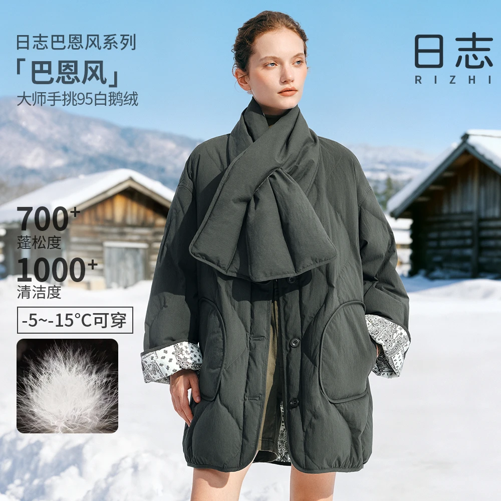 日志【巴恩风】冬上新双面穿莱赛尔围巾鹅绒服女士羽绒服达AD54Y613