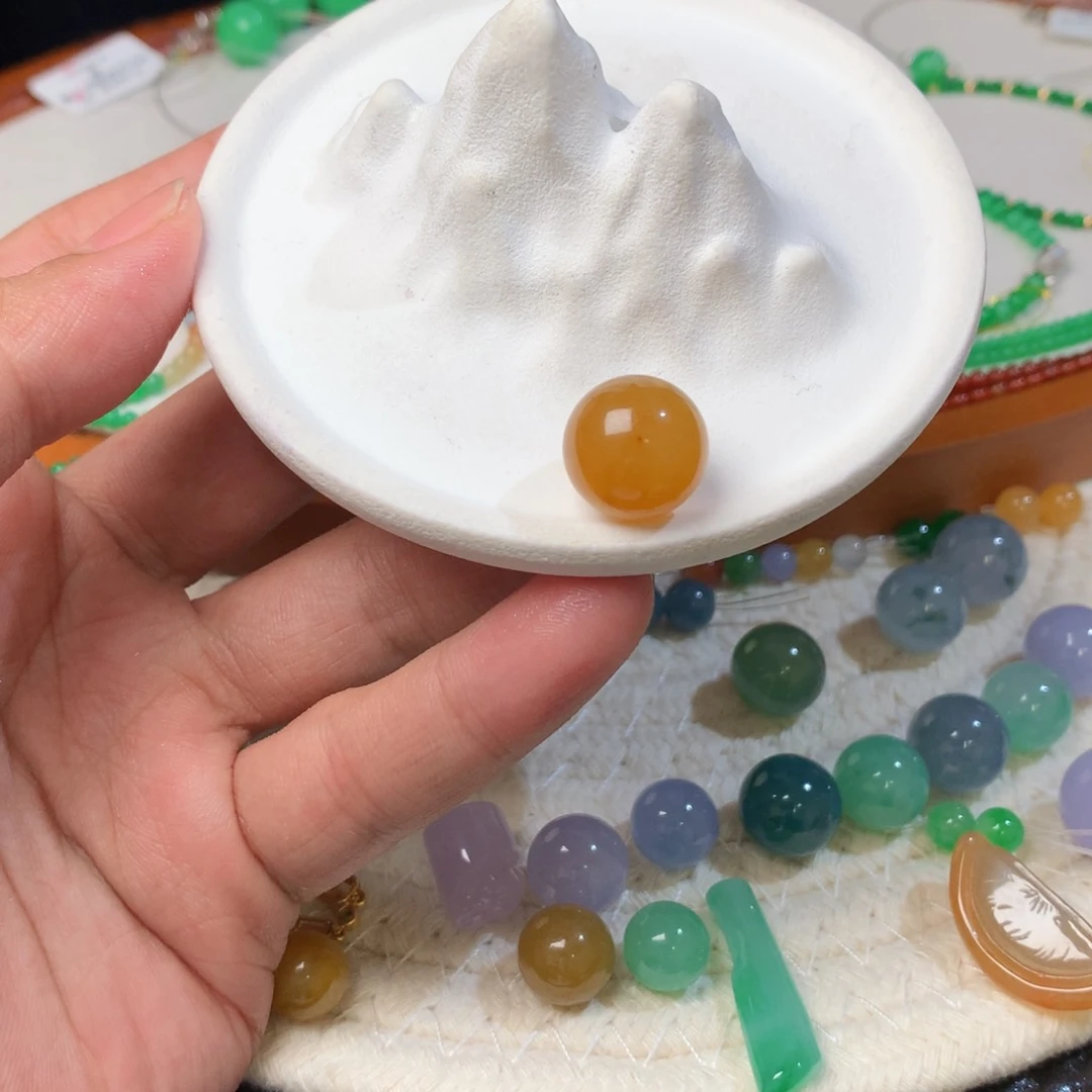 翡翠散珠乔*娘13.2mm鸡油黄单珠