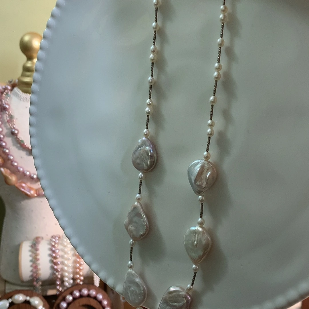 颈饰银S925镶嵌淡水珍珠福利款巴洛克瓜子满天星